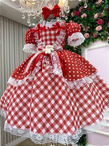 Vestido Marie Junino Luxo Ursinho do Sertão Vermelho