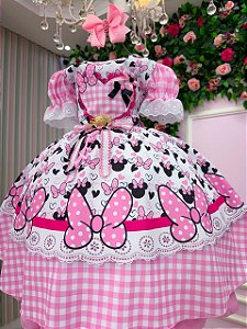 Vestido Junino Tematico Luxo Minnie/Minei Rosa