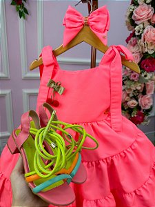 Vestido Blogueirinha Rosa Neon Cerejinha