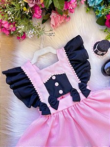 Romper/Vestido Princesa Belli Mundo Bita Rosa e Preto
