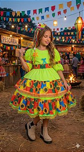 Vestido Junino Banana Club Luxo Roça Animada