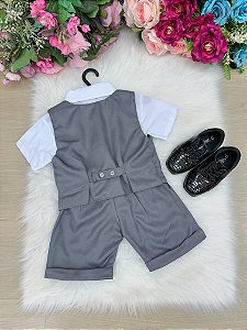 Conjunto Social Miss Cherry Leandro Colete Cinza Grafite