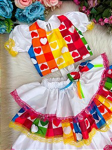 Conjunto Junino Banana Club Luxo Noiva/Noivinha Branco