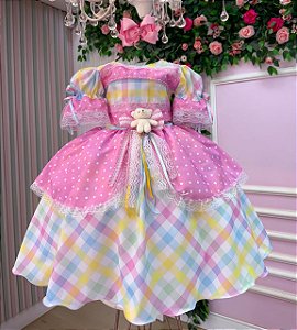 Vestido Marie Junino Luxo Ursinho do Sertão Rosa