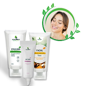 Kit Cuide-se - Emulsão protetora Solar, Hidratante Labial, Hidratante Facial de Pracaxi