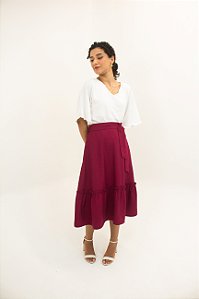 Saia Cecília Midi com babado - Cabernet