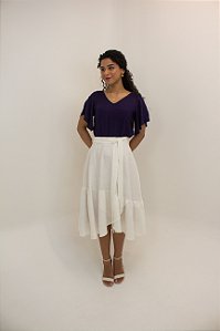 Saia Midi Assimétrica Frésia - Off-White