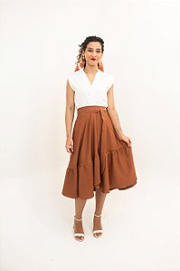 Saia Midi Assimétrica Frésia - Terracota