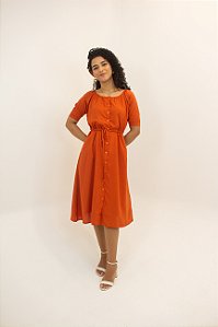Vestido Aurora Midi com Botões - Tangerina