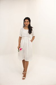 Vestido Aurora Midi com Botões - Off-White