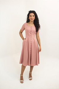 Vestido Relicário Midi - Rosa Chá