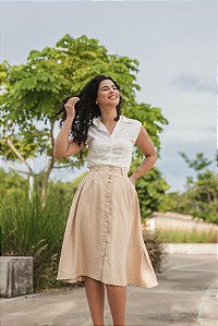 Saia Vintage Midi com botões - Creme