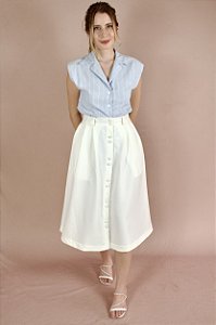 Saia Vintage Midi com botões - Off-White