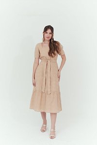 Vestido Giverny Midi com babado - Marrom