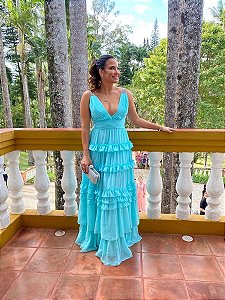 VESTIDO LONGO ALÇA STRASS CHIFFON ÍRIS