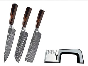 KIT C/ 3 FACAS MAIS AFIADOR  CX C/20 UN