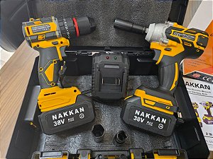 KIT 2X1 CHAVE DE IMPACTO E FURADEIRA A BATERIA CX 5 PCS