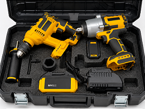 KIT 2X1 CHAVE DE IMPACTO 3/4 E FURADEIRA A BATERIA ( CX 4 PCS)