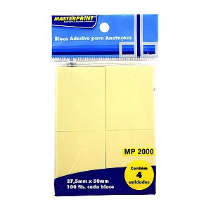 Bloco de Recado Adesivo Amarelo 37,5x50mm C/100fls - Masterprint MP 2000 PCT.C/04