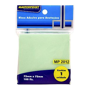 Bloco de Recado Adesivo Verde 75x75mm C/100fls - Masterprint MP 2012