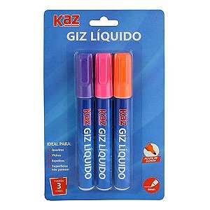 Giz Liquido Marcador 3 Cores (Roxo, Rosa e Laranja) - Kaz KZ2010