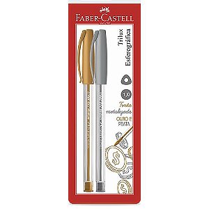 Caneta Esferográfica Trilux Ponta Média 1.0 Tinta Metalizada Prata e Ouro (Blister com 2 Unidades) - Faber Castell