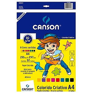 Papel Criativo Colorido A4 80g com 32 Folhas 8 cores - Canson