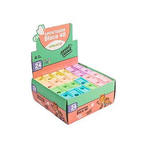Apontador com Depósito Bloco 4cm Pastel Trend (Caixa com 24 Unidades) - Leo & Leo