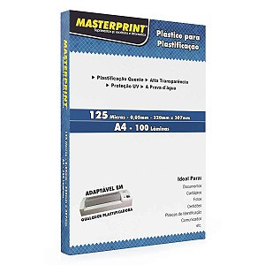 PLASTICO PARA PLASTIFICAÇÃO 125 MICRAS - 0,05MM - 220MM X 307MM A4 - 100 LÂMINAS