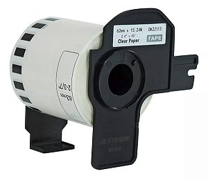 ROLO DE ETIQUETA TERMICA COMPATIVEL BROTHER DK22113 - 62MMX15,24MTS CONTINUA PRETO/TRANSP