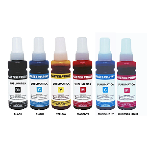 Kit 6 Cores de Tinta Sublimatica Black + Ciano + Magenta + Yellow + Ciano Light + Magenta Light