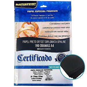 PAPEL PRETO DIPLOMATA/LISO/OFFSET 180G A4 - 50 FLS