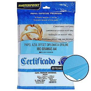 PAPEL AZUL DIPLOMATA/LISO/OFFSET 180G A4 - 50 FLS