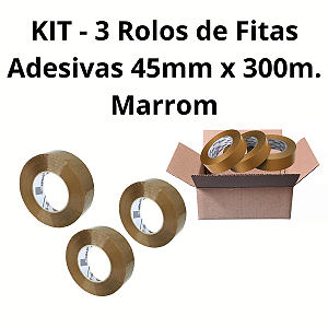 Kit 3 Rolos de Fitas Adesivas para empacotamento 45mmx300m Marrom