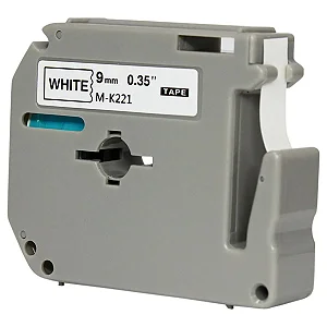 Fita para Rotulador M-K221 M221 MK221 9mmx8m Compatível com Brother PT65 PT70 PT80 PT85 PT90 PTM95 Branco / Preto