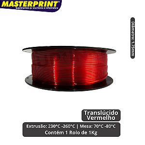Filamento 3D - PETG Vermelho Translúcido - Rolo 1KG (1.75mm)