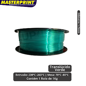 Filamento 3D - PETG Traslucido Verde - Rolo 1KG (1.75mm)
