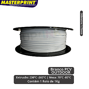Filamento 3D - PETG Branco PCV Outdoor - Rolo 1KG (1.75mm)