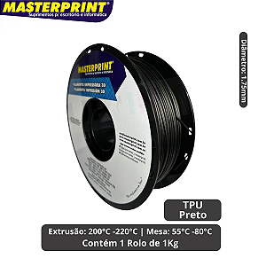 Filamento 3D - TPU Preto - Rolo 1KG (1.75mm)