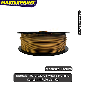 Filamento 3D - PLA Madeira Escura - Rolo 1KG (1.75mm)
