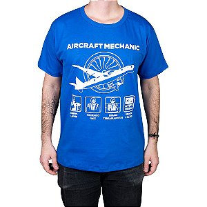 Camiseta "Aircraft Mechanic" - Azul ANTIGA Aviões e Músicas
