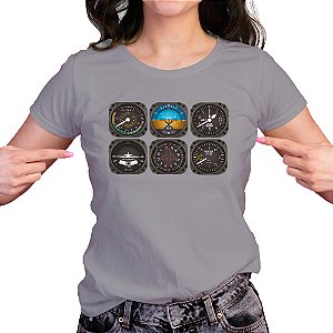 Camiseta FEMININA Instrumentos Aviões e Músicas