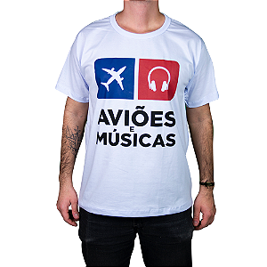 Camiseta Clássica Branca ANTIGA Aviões e Músicas