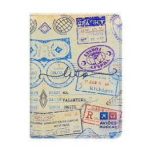 Porta Passaporte Carimbado 1 - Aviões e Músicas