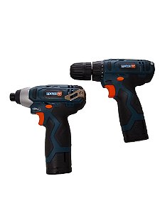 Kit parafusadeira impacto 1/4" + parafusadeira com maleta e 02 baterias 12v Fortg.