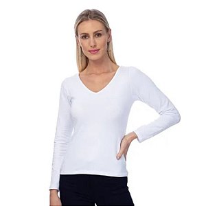 Blusa Feminina Manga Longa Gola V Cereja Rosa