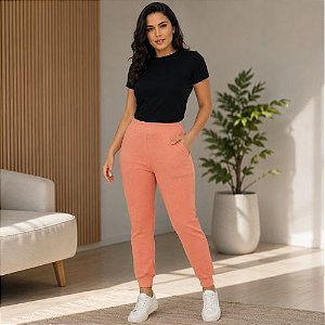 Calça Moletom Feminina Jogger 3D Com Bolsos Laterais Cereja Rosa
