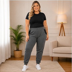 Calça Moletom Feminina Cereja Rosa Curves