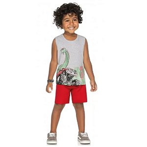 Conjunto Infantil Dinossauro Meia Malha e Bermuda de Tactel Romitex