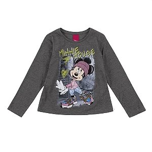 Blusa Feminina Infantil Manga Longa Minnie Fashion Disney